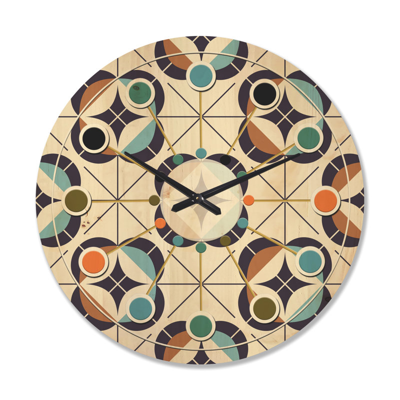 Horloge murale en bois à motif géométrique VI, Très grand