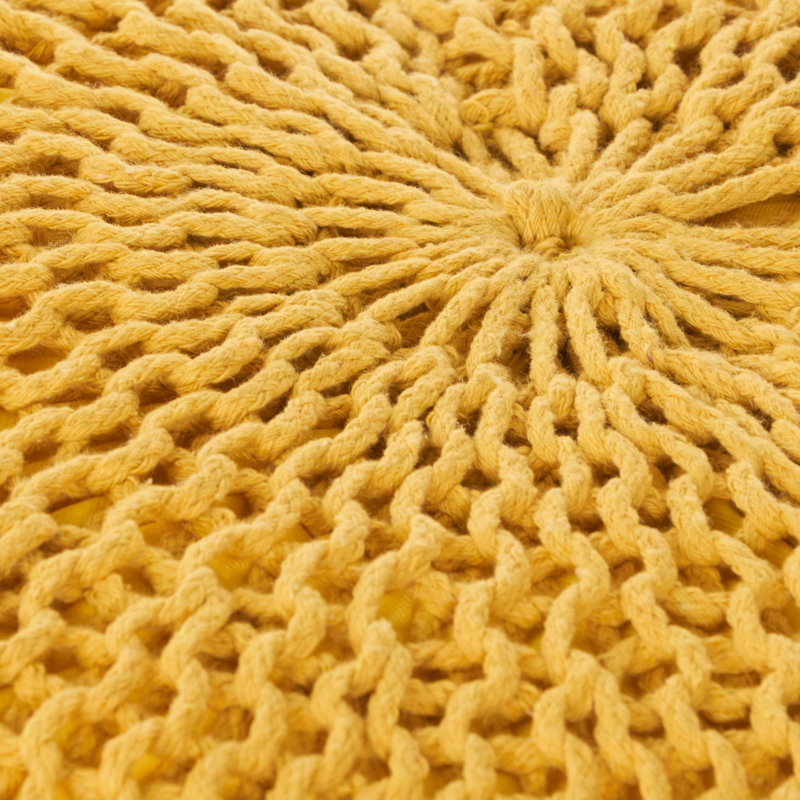 Cotton Upholstered Round Pouf Ottoman