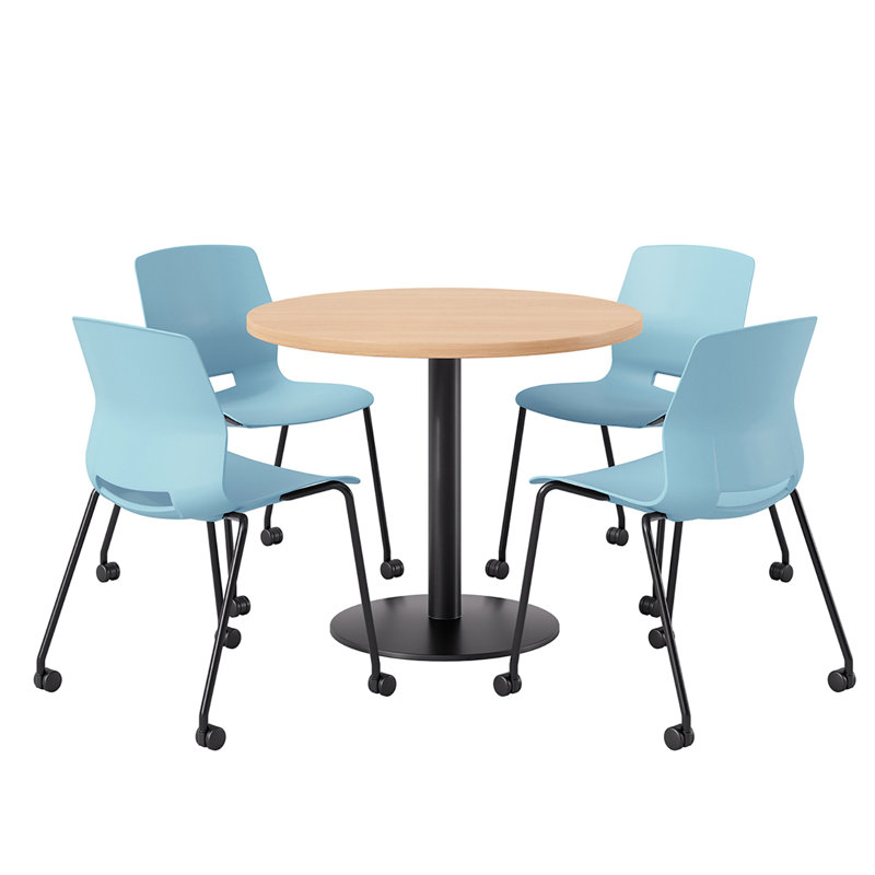Ensemble repas pour quatre personnes, Bleu et noir, Érable, H 29 po x L 36 po x l 36 po