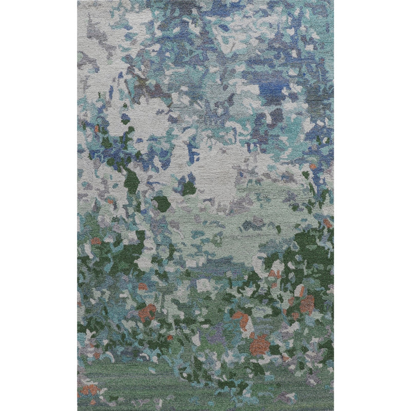 Global Recycled Standard Wildflowers Hand-Tufted Recycled Polyester Indoor/Outdoor Blue Area Rug, Rectangle 5' x 8'