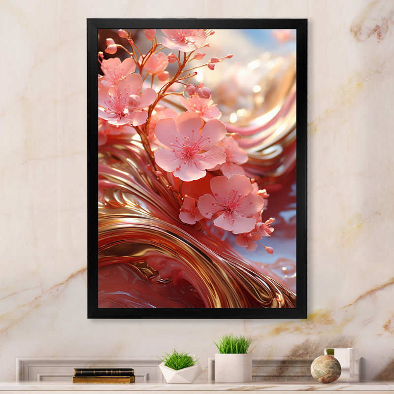 Art liquide liquide délicat blanc et rose clair, H 32 po x l 24 po x P 1 po, Cadre photo noir