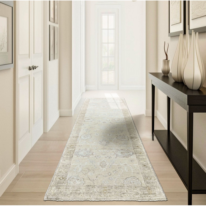 Tapis transitionnel en laine noué à la main multicolore Oushak, Tapis de couloir 2 pi 6 po x 8 pi