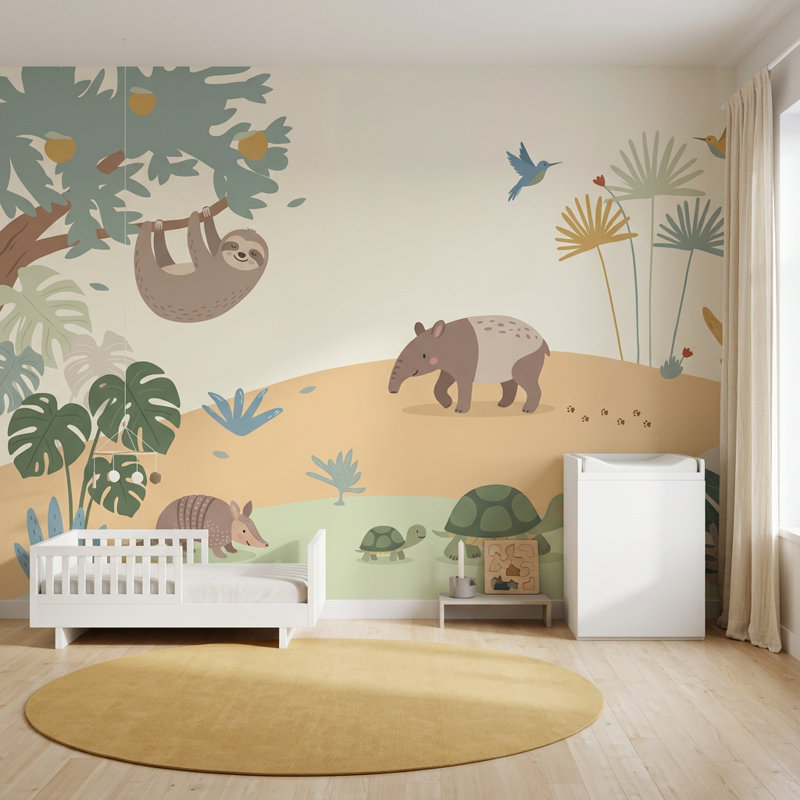 Papier peint chambre d'enfant animaux de la jungle, 200 po x 120 po, Peler et coller