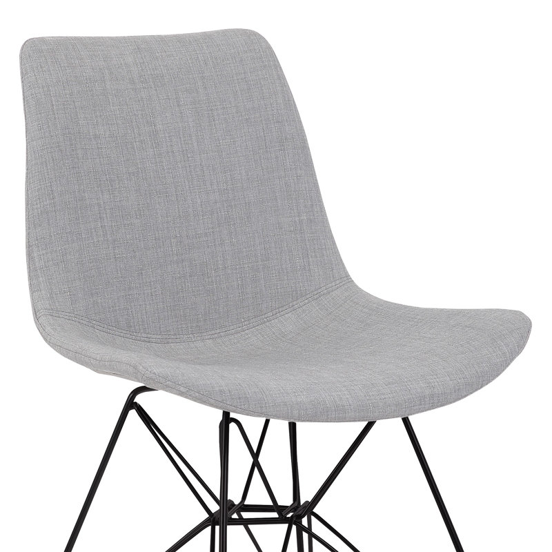 Angeline Contemporary Armless Dining Chair in Polyester Fabric, Poplar Wood, and Black Metal Legs, Gray