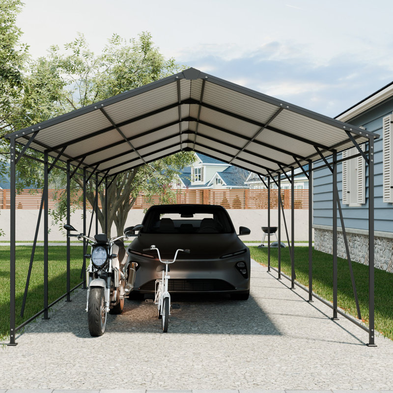 13x26.5 Metal Heavy Duty Carport with Galvanized Steel Roof and Frame,Outdoor Large Garage with 4 Fixed Inclined Square Tube Supports for Cars, Trucks,