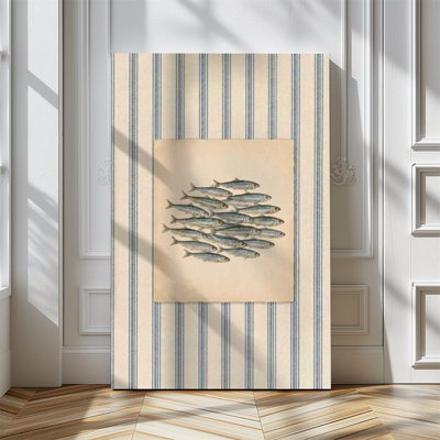 1pc Framed Canvas Wall Art Prints Poster, Vintage School of Fish Art Posters Canvas Print Painting for Living Room Bedroom Office Bathroom Dorm Home Decor, Ready To Hang