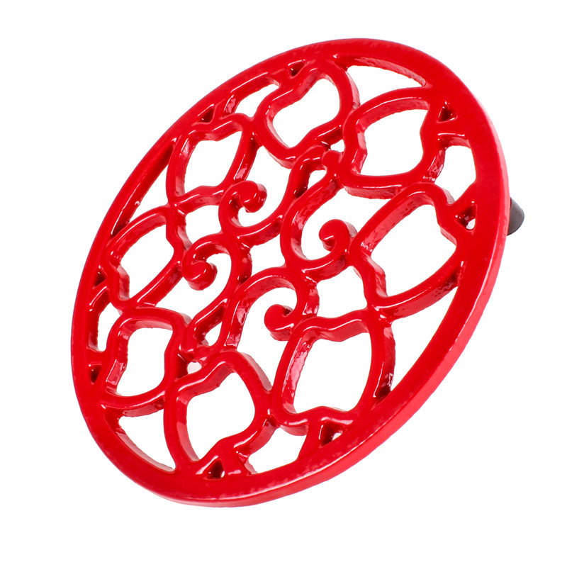 Red Cast Iron Apple Design Round Trivet