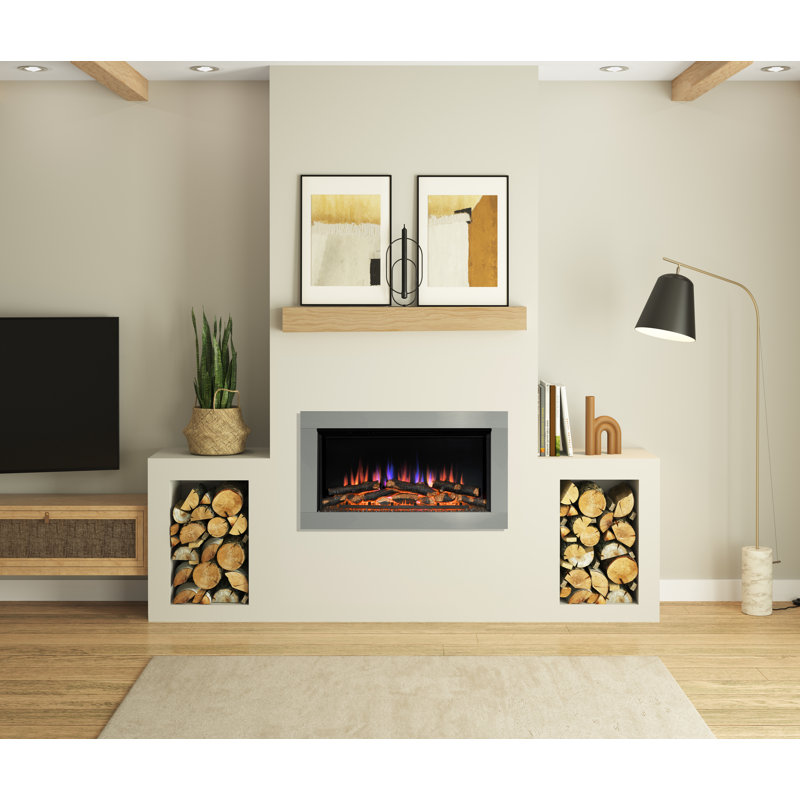 Avella Wall-Mounted Inset Electric Fireplace, Brushed Steel