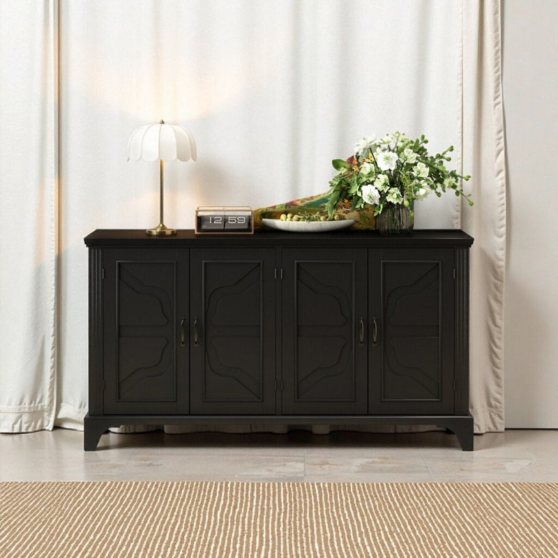 Buffet American Country en pin avec poignées en métal, rangement en bois massif pour la salle à manger et le salon, Noir