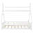 Twin Size House Floor Bed with LED Lights and Fence Guardrails for Kids,  Bed Frame with Removable Roof for White-125891807-125891808