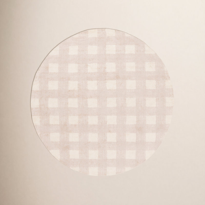 Barclay Plaid Hand Woven Flatweave Cotton Area Rug in Beige, Round 6'