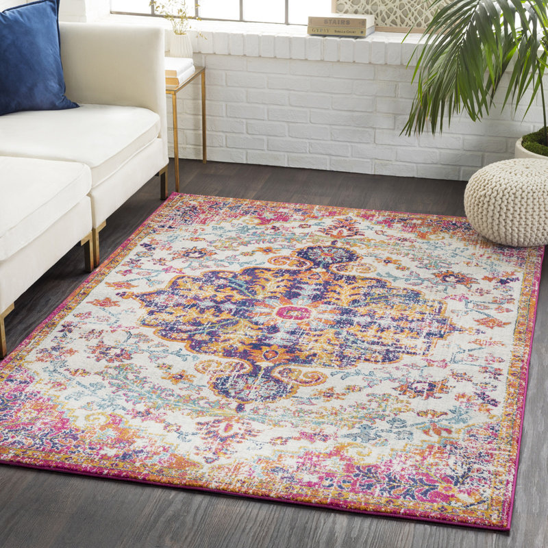 Traditional Rug, Bordered Floral Stain Resistant Easy to Clean Rug For Living Room, Dining Room, Bedroom