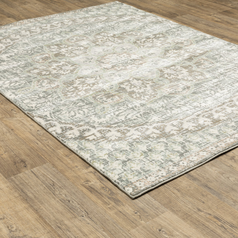 Tapis floral gris / saumon, Rectangle 9 pi 10 po x 12 pi 10 po