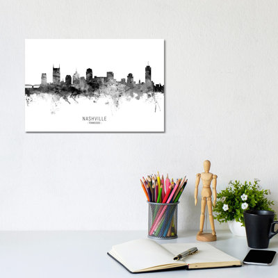 Nashville Tennessee Skyline Name Bw by Michael Tompsett - Wrapped Canvas Gallery-Wrapped Canvas Giclée