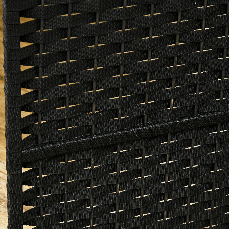 4 Panel Folding Privacy Screen . 5.6' Tall Room Divider For Home. Black With Hand-Woven Appeal And Delightful Arched Top. Versatile Bedroom, Office. Wood Frame, Polypropylene Webbing. Lightweight,
