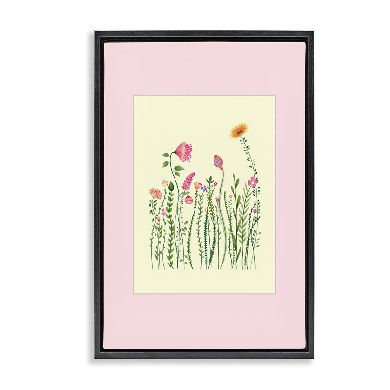 Branches sauvages sur un cadre flottant rose, design par Pooja Dave, H 25 po x l 17 po, Cadre flottant noir de jais
