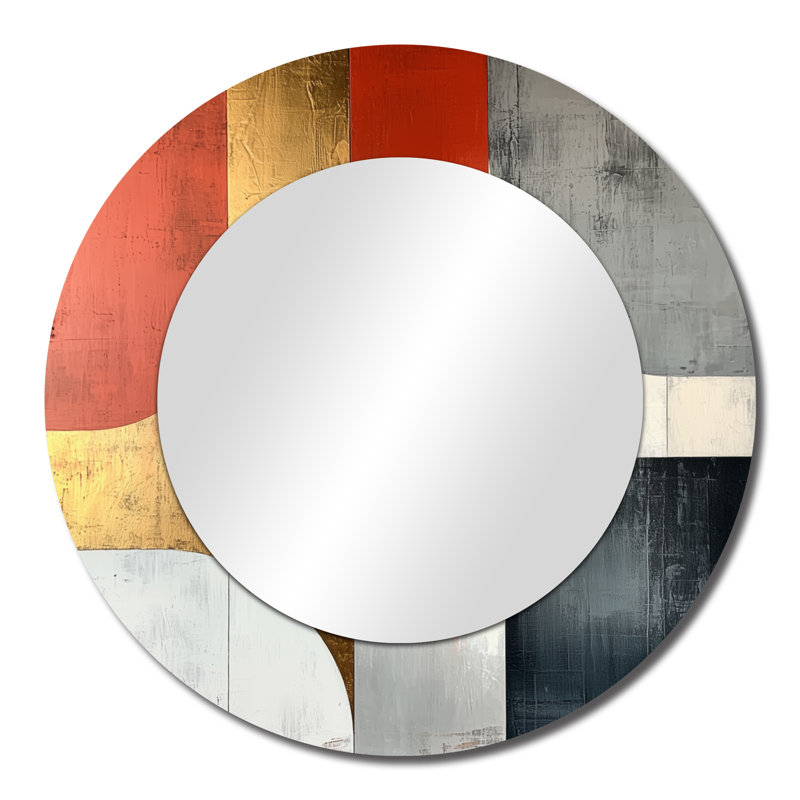 Motif géométrique doré rouge et gris Pure Form I - miroir décoratif moderne - imprimé sur métal, 23 po x 23 po