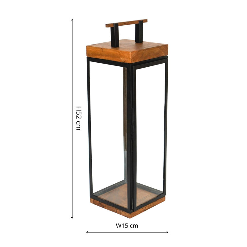 Grace Tall Lantern in Acacia Wood and Black H52cm W15cm, 52cm H x 15cm W x 15cm D