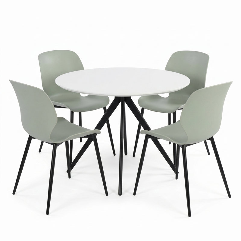 Westcreek 5-Piece Dining Set, Round Table & Four Plastic Chairs, Green, White
