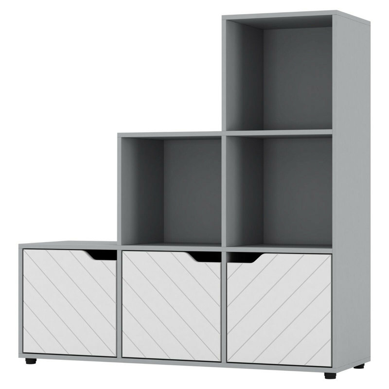 Berrak 90.5cm H x 89cm W Step Bookcase, Grey/White