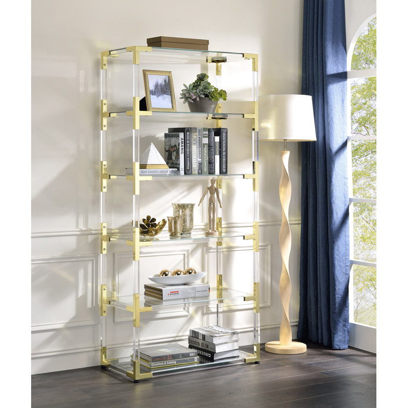 Pinson Acrylic Etagere Bookcase, Clear/Gold