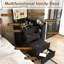 Coiffeuse moderne noire à plateau rabattable avec miroir lumineux, tiroir de rangement, plateau latéral coulissant et tabouret rembourré - Meuble de chambre multifonctionnel-869320673