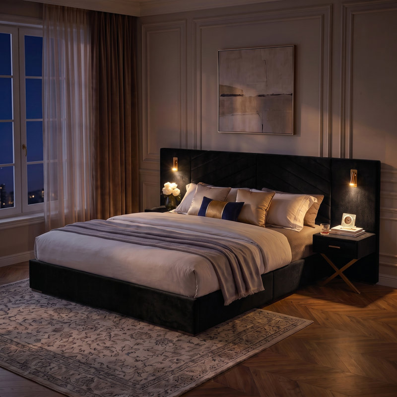 Lit plateforme tapissier Modern, King, Black