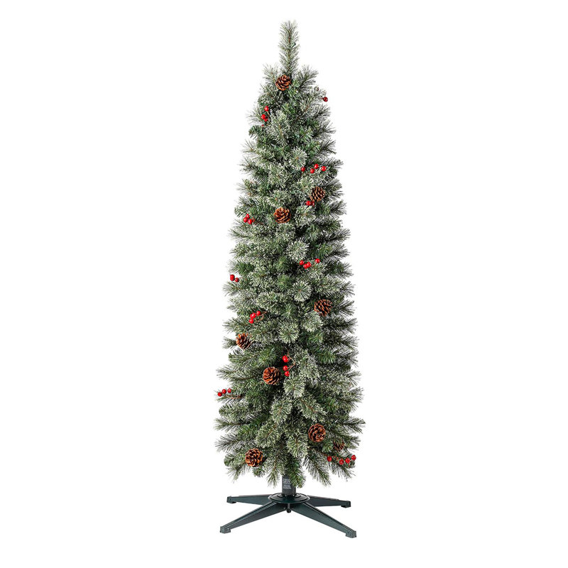 Home Heritage 5ft Stanley Cashmere Tree w/ Clear Lights, Pinecone, and Red Berry