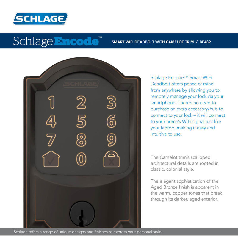 Encode Smart WiFi Deadbolt with Camelot Trim, Aged Bronze, Yes