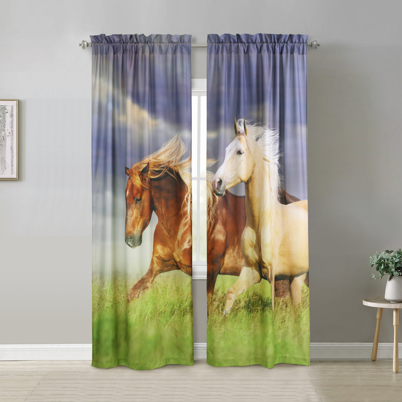 Paire de rideaux filtrant la lumière Photo Real Horses