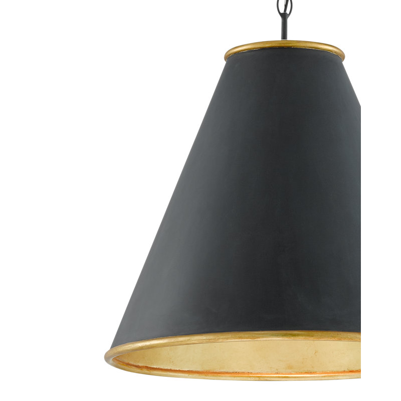 Luminaire suspendu conique 1 lumière, H 22,5 po x l 22 po x P 22 po, Noir et or