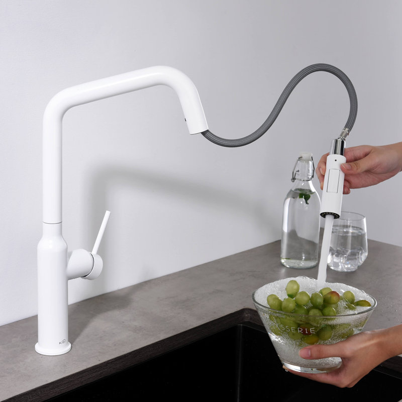 KIBI Macon Pull Down Kitchen Faucet, Without Soap Dispenser, Matte White