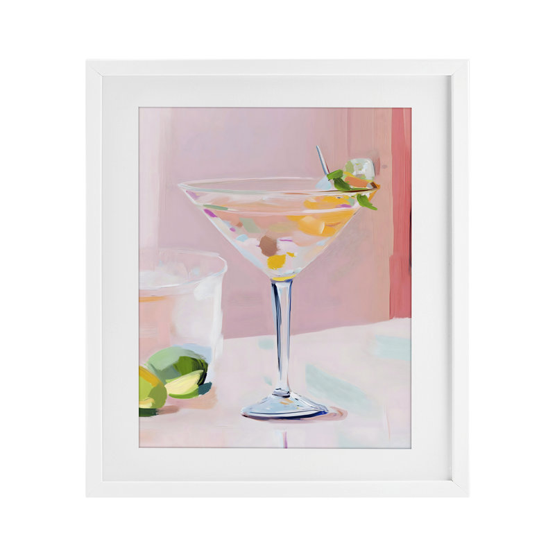 Bar à martini rose avec impression encadrée sous verre lime, design par The Prints Vibe, 21 x 17