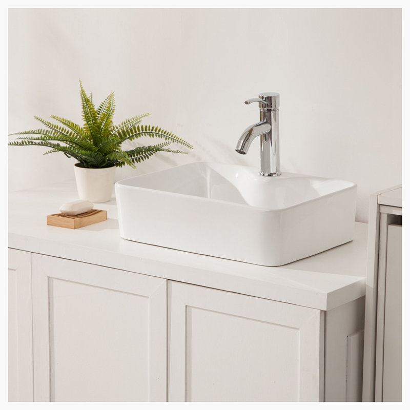 Hewei 15'' Ceramic Rectangular Vessel Bathroom Sink, White