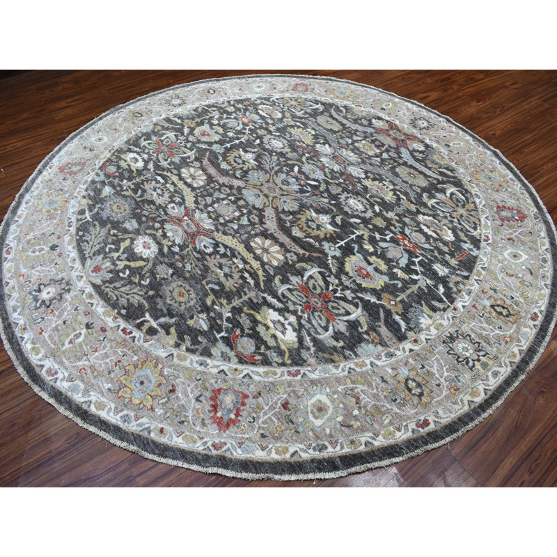 Tapis rond gris en laine noué à la main 9 pi 10 po x 9 pi 10 po FED5917623184D6A8B6CCD6EFACE705B