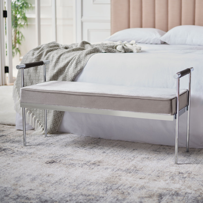 Banc rembourré en similicuir Alishia, H 24,75 po x l 48 po x P 17,25 po, Shale