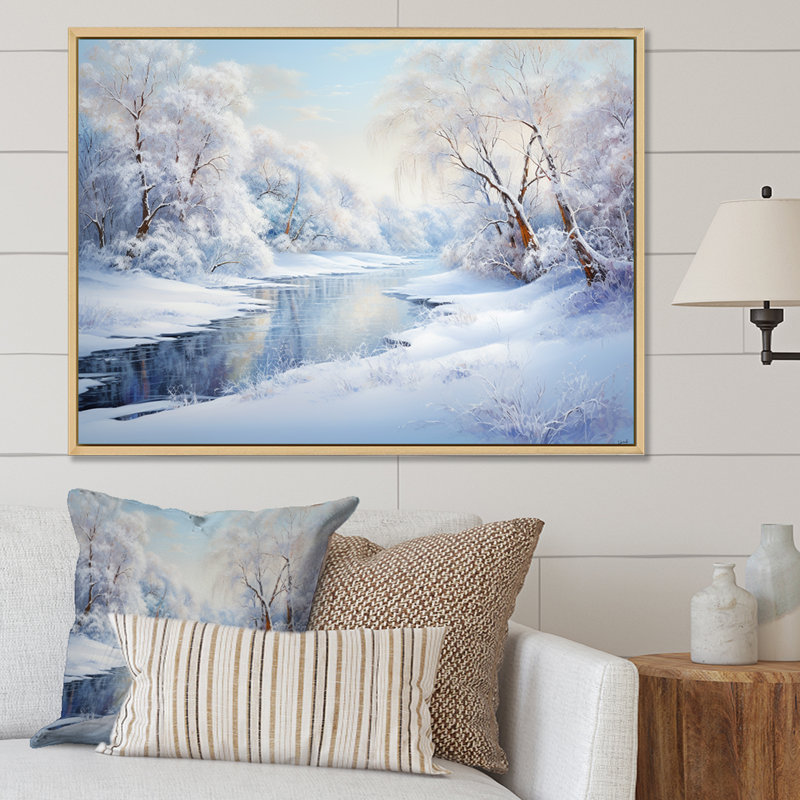 «Winter River Snow Charm Landscape IV - Snow», reproduction sur toile encadrée, Cadre flottant blanc