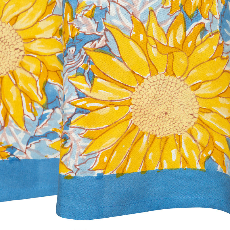 Sunflower Handmade Floral Tablecloth, 90" x 90", Blue/Yellow