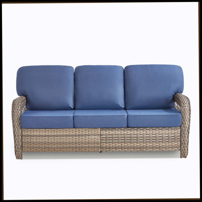 Patio Outdoor 3-Seat Sofa, Outdoor Conversation Furniture, All-Weather Rattan Couch With Cushion
