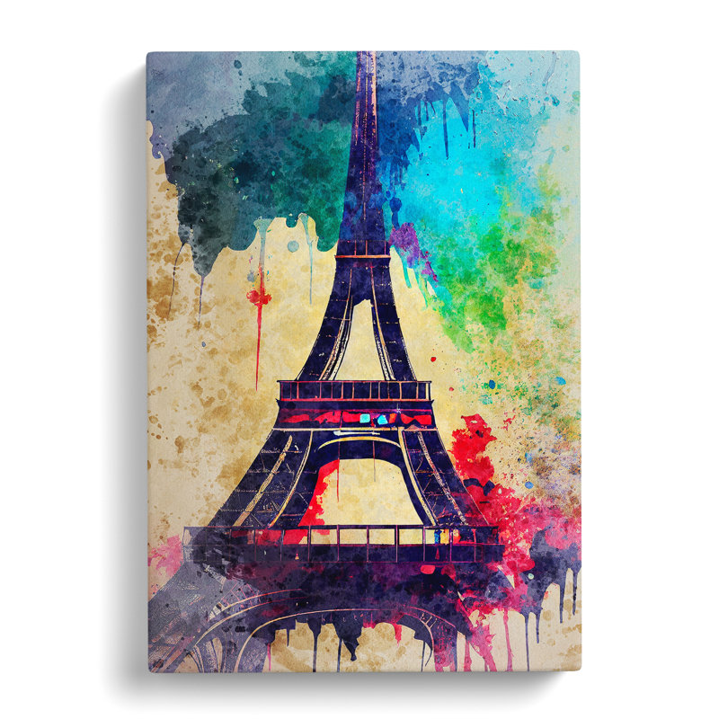 Eiffel Tower Paint Splash No.6 - Wrapped Canvas, 50cm H x 35cm W x 3cm D
