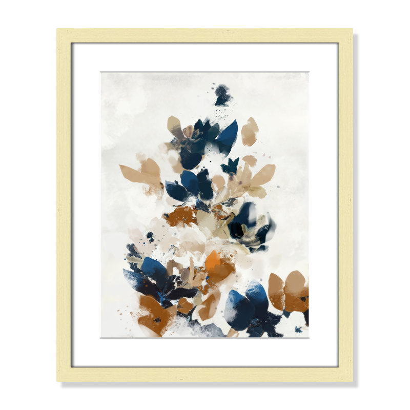 «Wave of Blue Florals I Print» par Ken Roko, 16'' W x 19'' H, Imprimé mat, Or mat