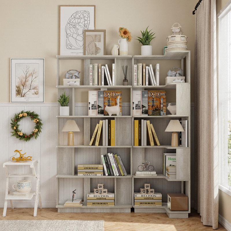 2-Piece Space-Saving Corner Bookshelf Set, Free Combination, Flexible Assembly For Home Office, Light Gray