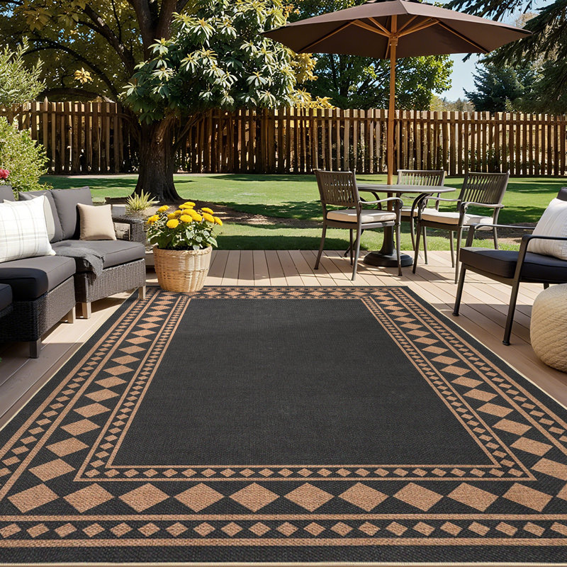 Modern Non Slip Washable Jute Area Rug Geometric Bordered Carpet Soft Collapsible Indoor Outdoor Large Floor Mat for Living Room Bedroom Dining Room Hallway