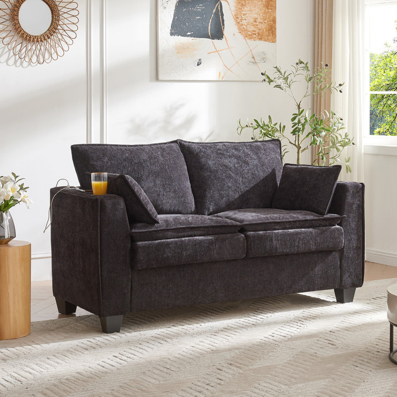 Canapé-lit 65 po en chenille avec matelas en mousse viscoélastique 3 po, Noir