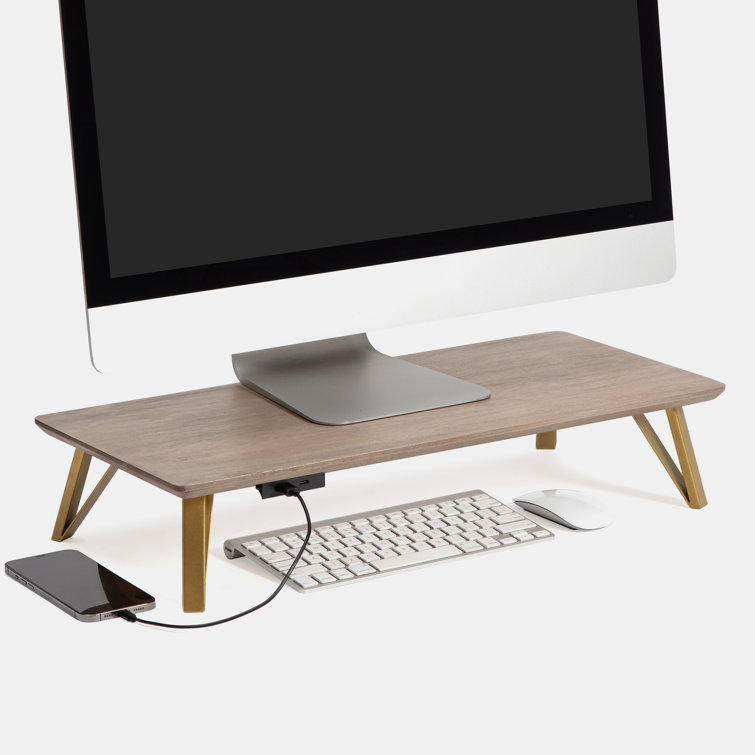 Lameek Wood Monitor Stand With USB Port