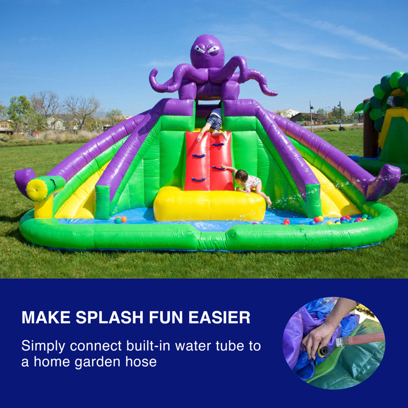 JumpOrange Octopus Water Slide with Splash Zone and Dual Slides for Kids (with Blower and Cannon)