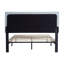 Lit plateforme tapissier simple avec tissu en lin gris, tête de lit capitonnée moderne, support à lattes de bois, sans sommier, facile à assembler-365107858-365107857