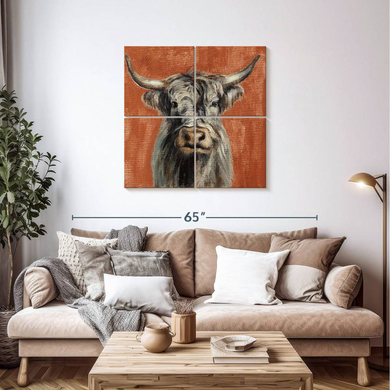 Brampt Highland Cow sur terre cuite, H 38 po x l 38 po