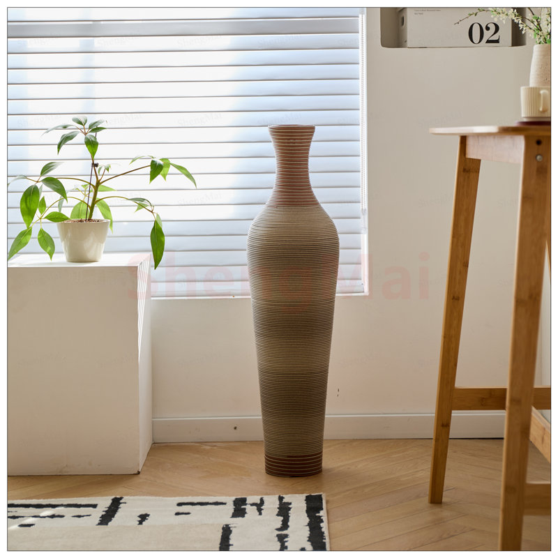 Hand-Woven PVC Rattan Floor Vase, 39.3 Inch Tall, Brown Two-Tone, Ideal for Farmhouse and Bohemian Decor, Grey Brown