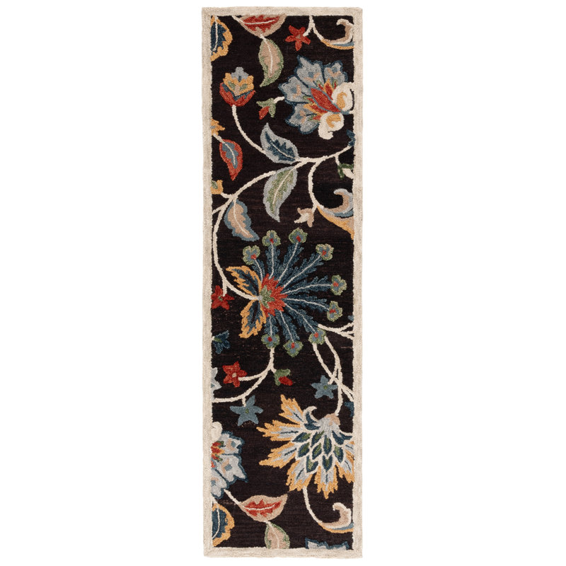 Tapis floral brun en laine Deaquaneil, Tapis de couloir 2 pi 3 po x 8 pi